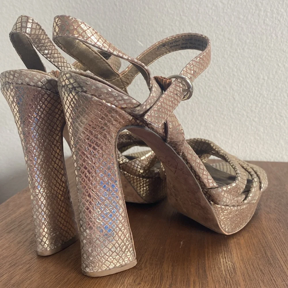 Sam Edelman Taryn Gold Sparkly Strappy Sandal Heels, Women’s 8.5 M, A9960L1900